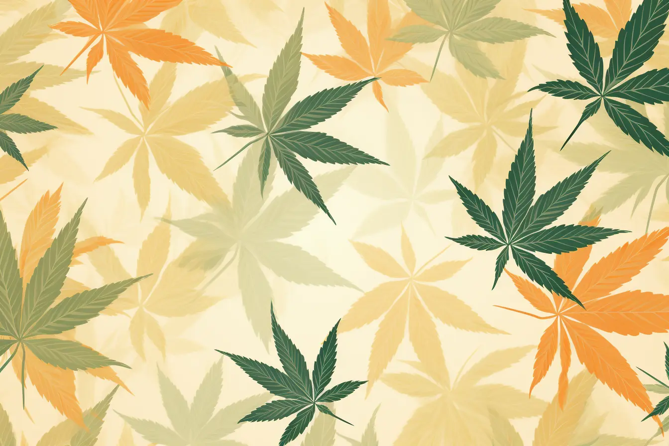Ein Cannabis Social Club in Bochum hat einen beigen Hintergrund als Gestaltung, der mit einem Muster aus Cannabisblättern versehen ist.